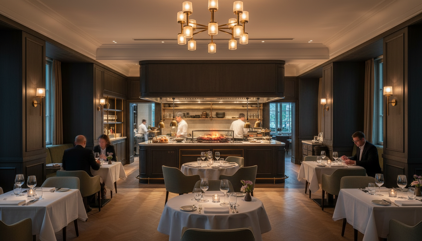 The contemporary and warm interior of Fritz & Felix restaurant.