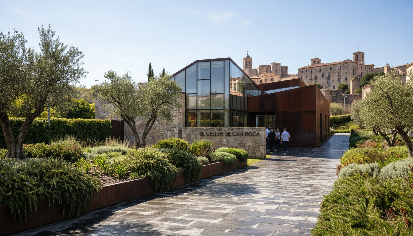 The modern and discreet entrance to El Celler de Can Roca, set in a quiet residential area of Girona.