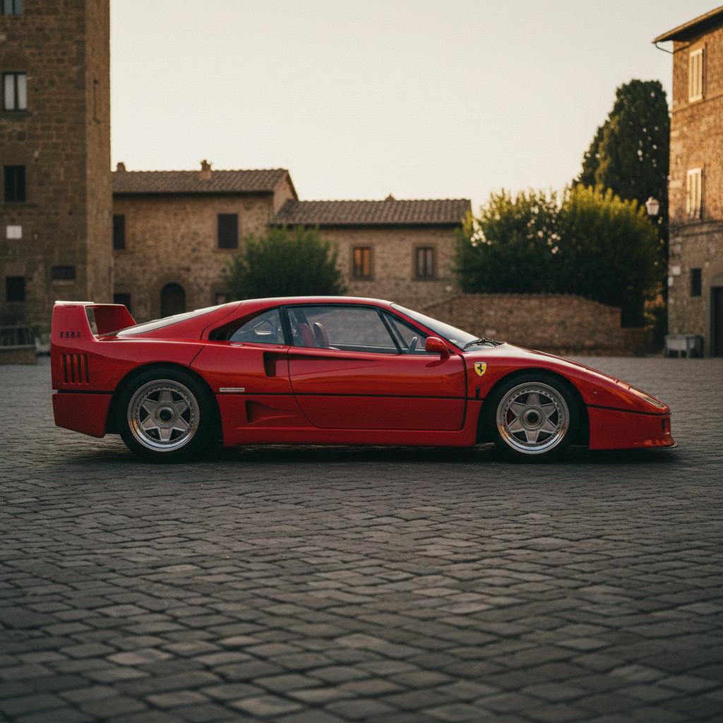 1990 Ferrari F40 on a cobblestone piazza