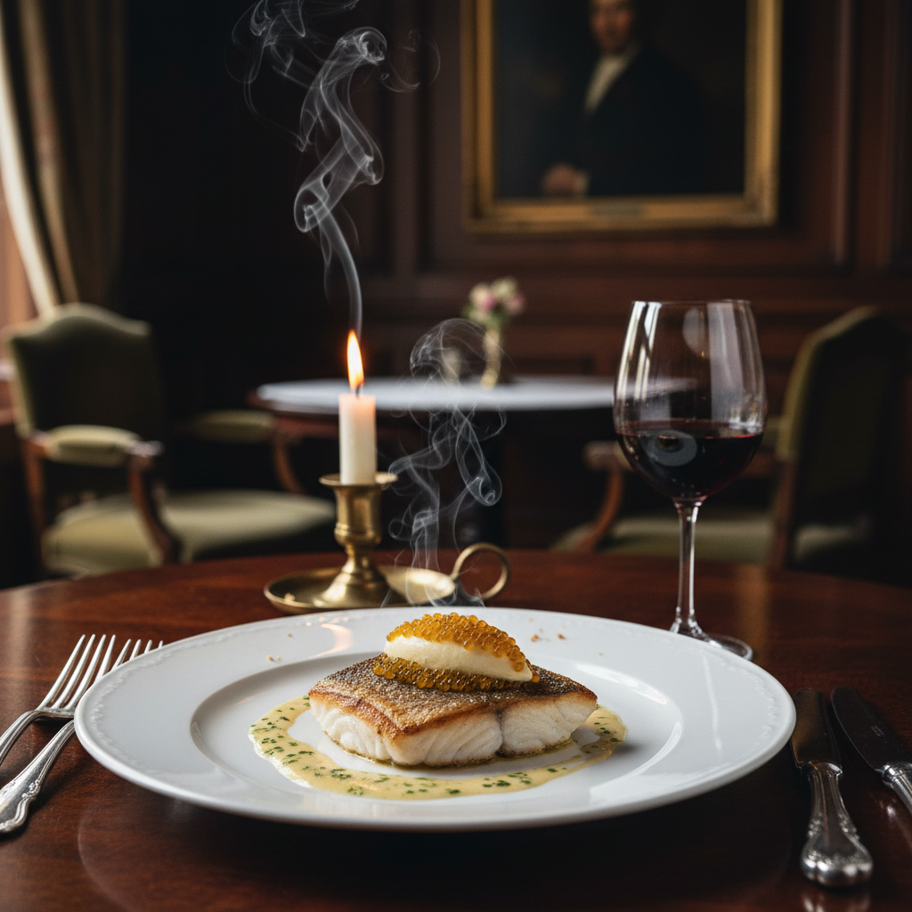 A signature dish at L'Ambroisie: sea bass with artichoke and caviar.
