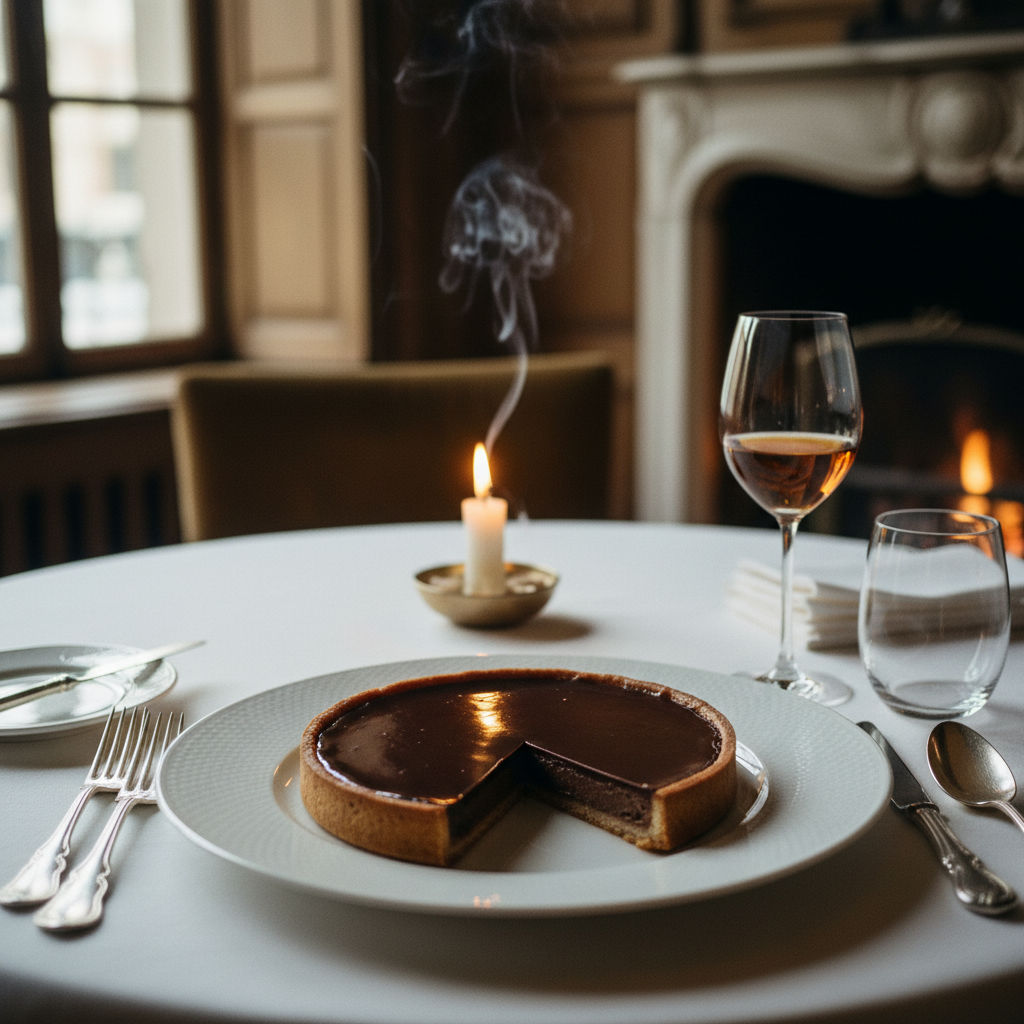 The celebrated thin-crust chocolate tart at L'Ambroisie.