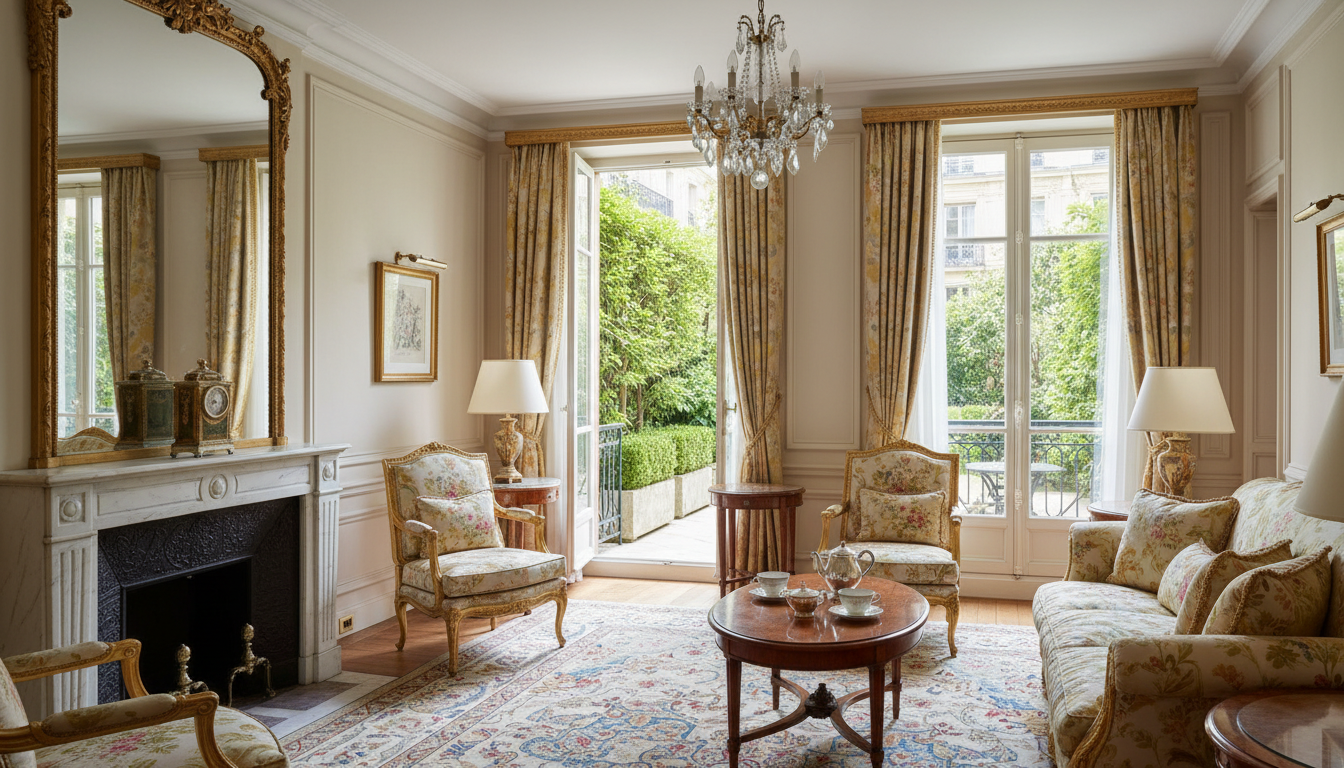 An elegantly appointed suite at Le Bristol, featuring classic French decor.