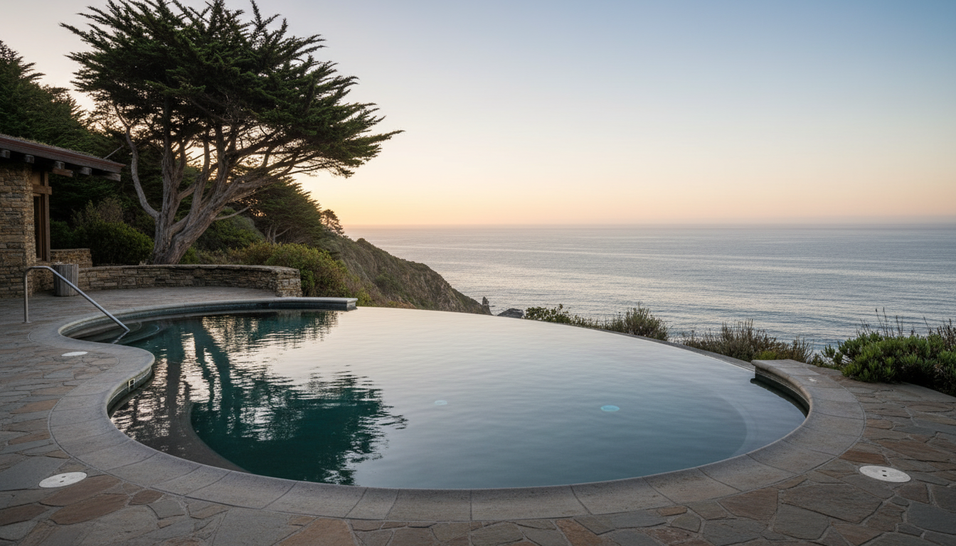 A serene infinity pool on a cliff's edge overlooking the ocean.