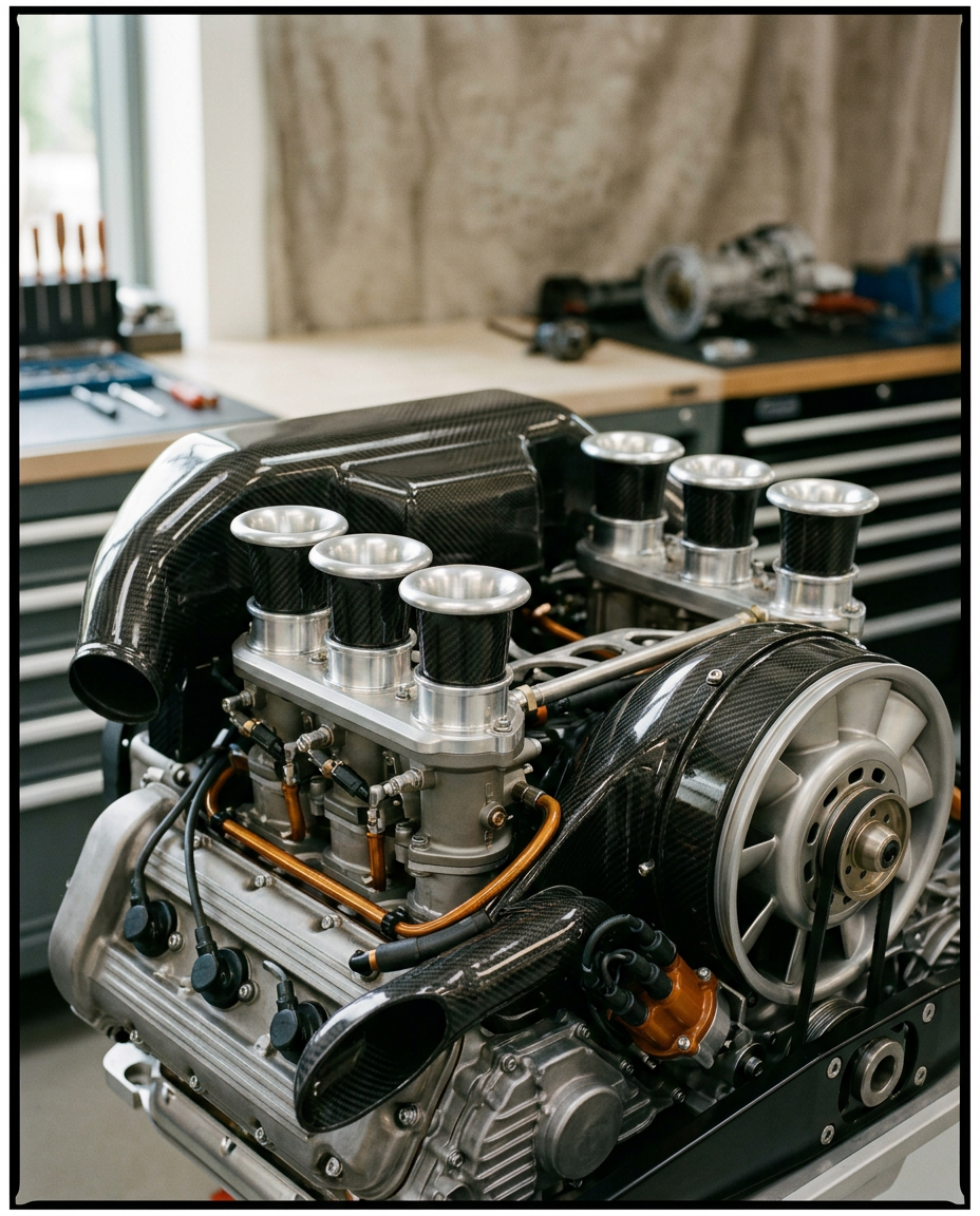 The meticulously engineered 4.0L air-cooled engine of the Singer DLS, developed by Williams.