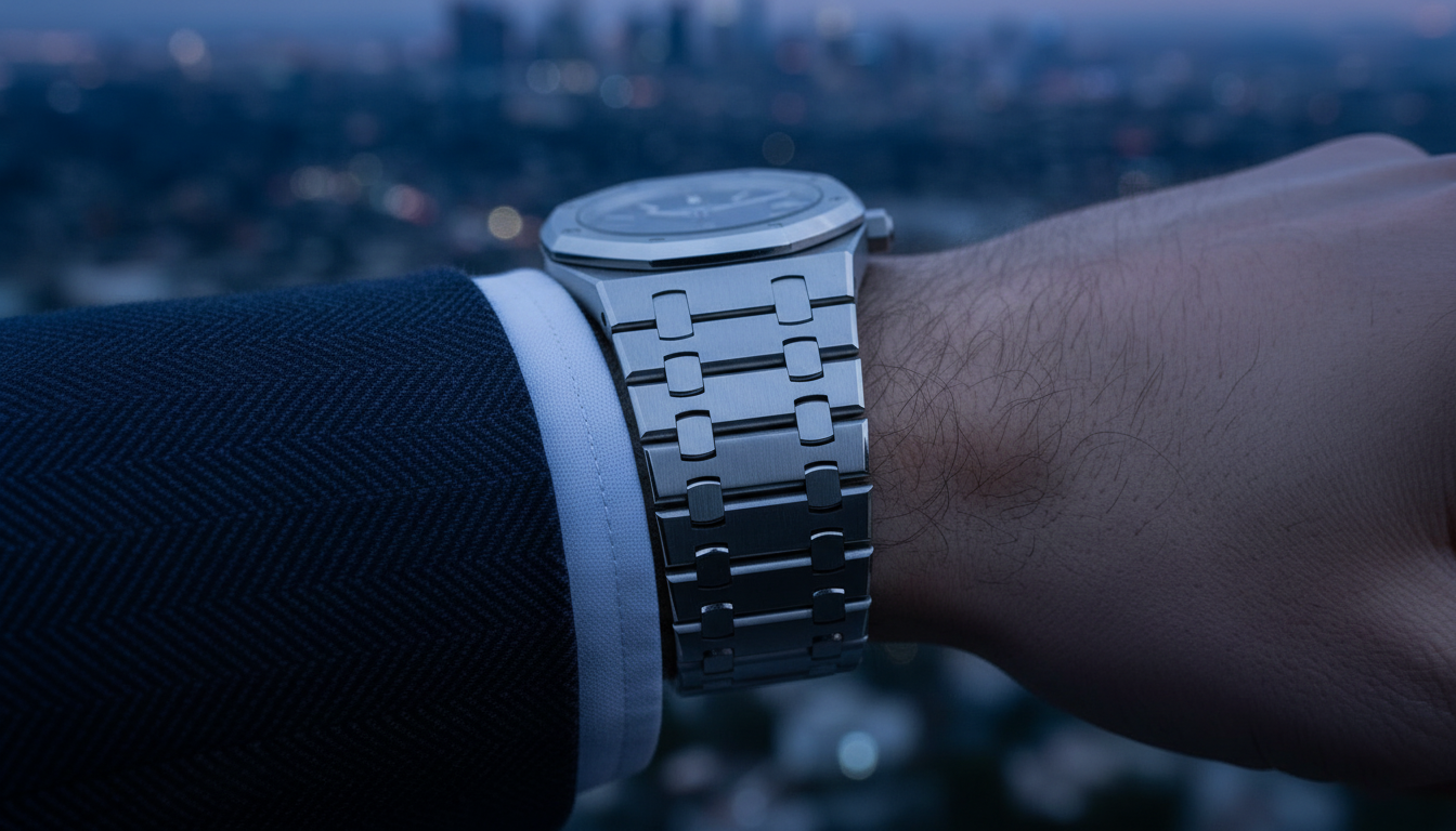 Detail of the integrated steel bracelet of the Royal Oak 16202.