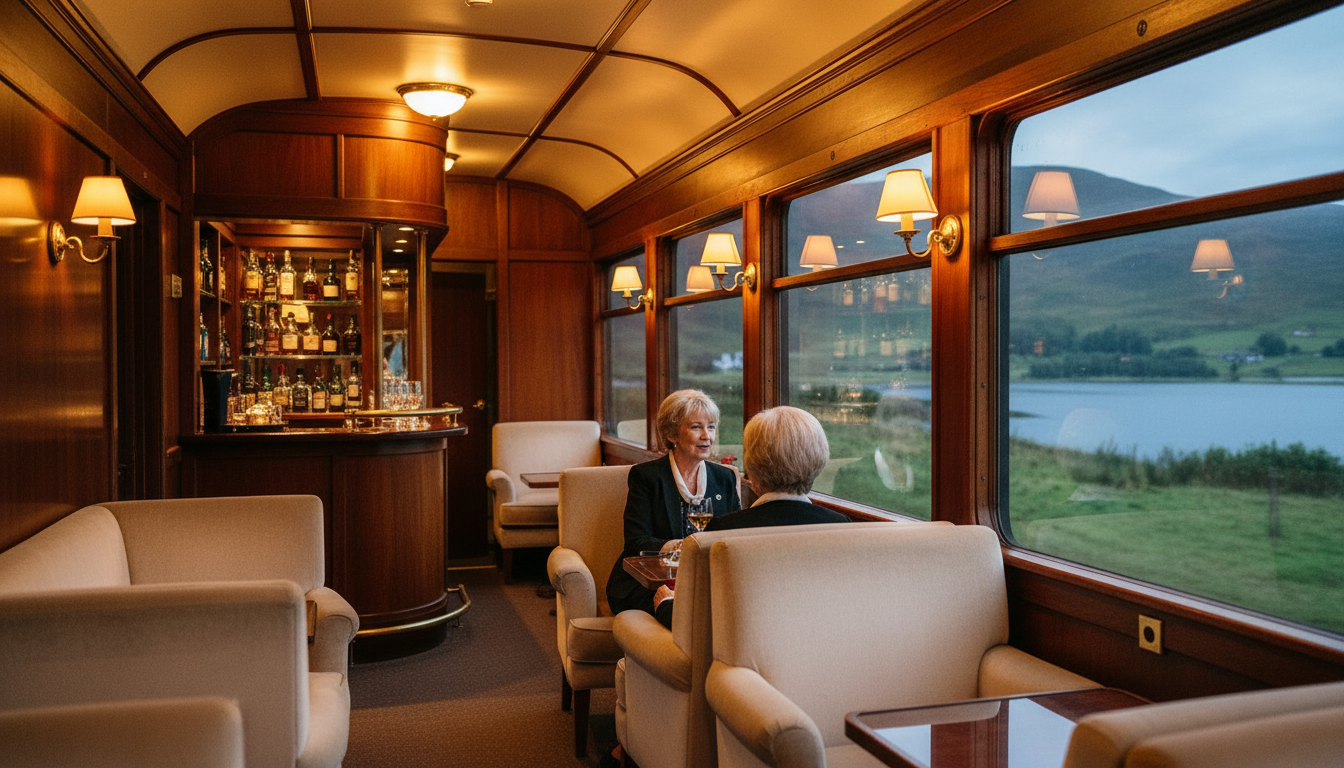The plush interior of the Observation Car on the Royal Scotsman.