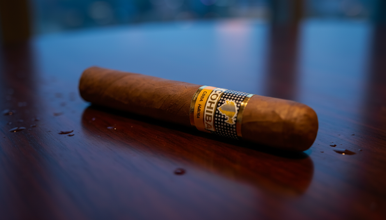 A close-up macro shot of the Cohiba cigar band.