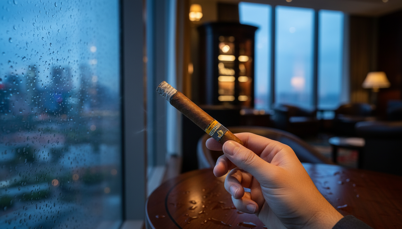 The final third of a Cohiba Robusto, demonstrating a long, solid ash.