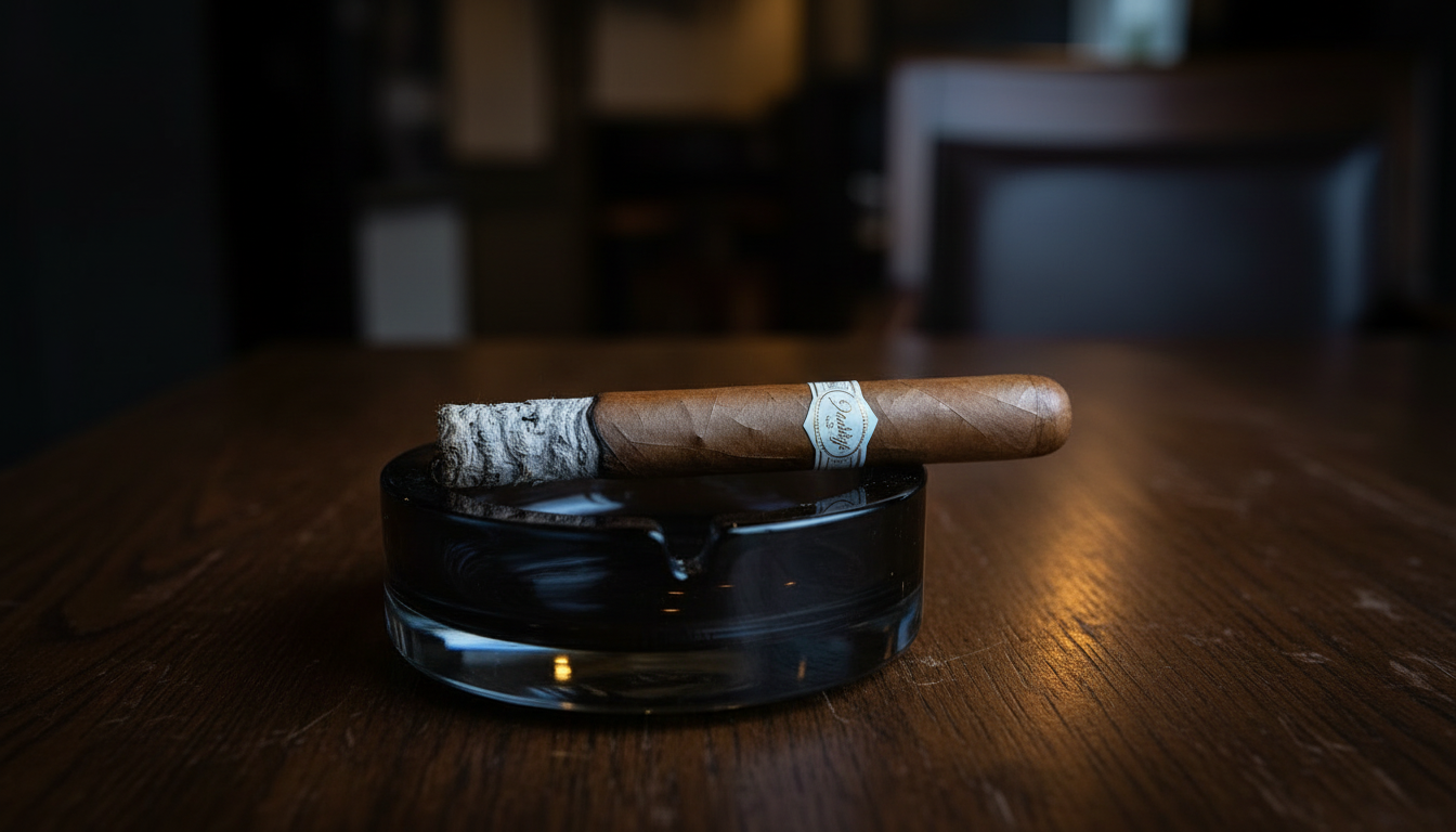 A Davidoff cigar with a long, perfect white ash.