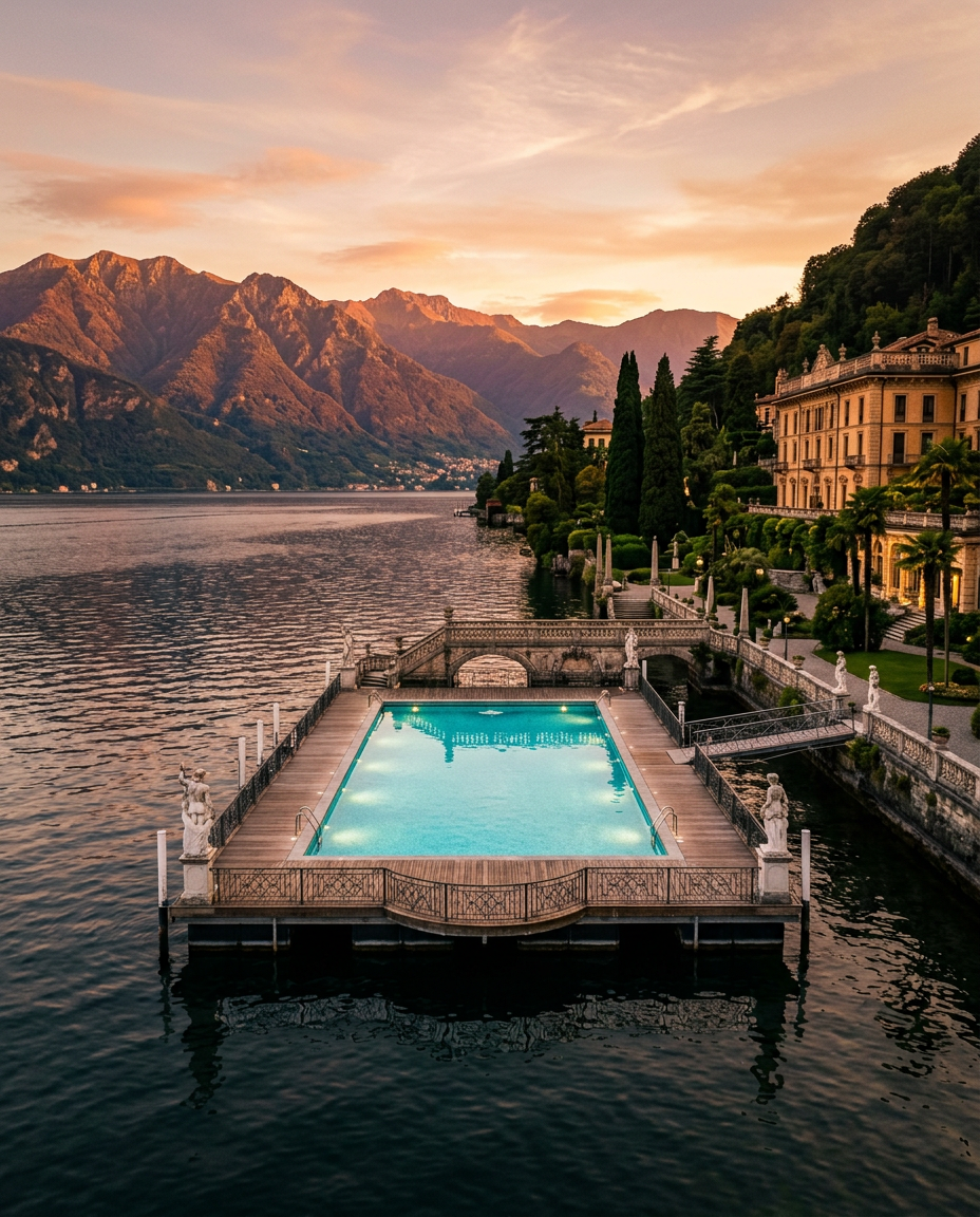 The floating pool of Villa d'Este on Lake Como