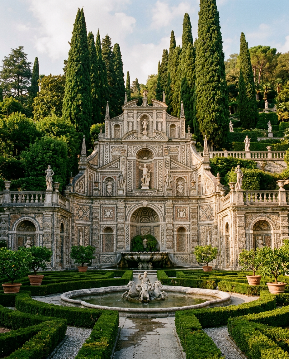 Mosaic gardens behind Villa d'Este
