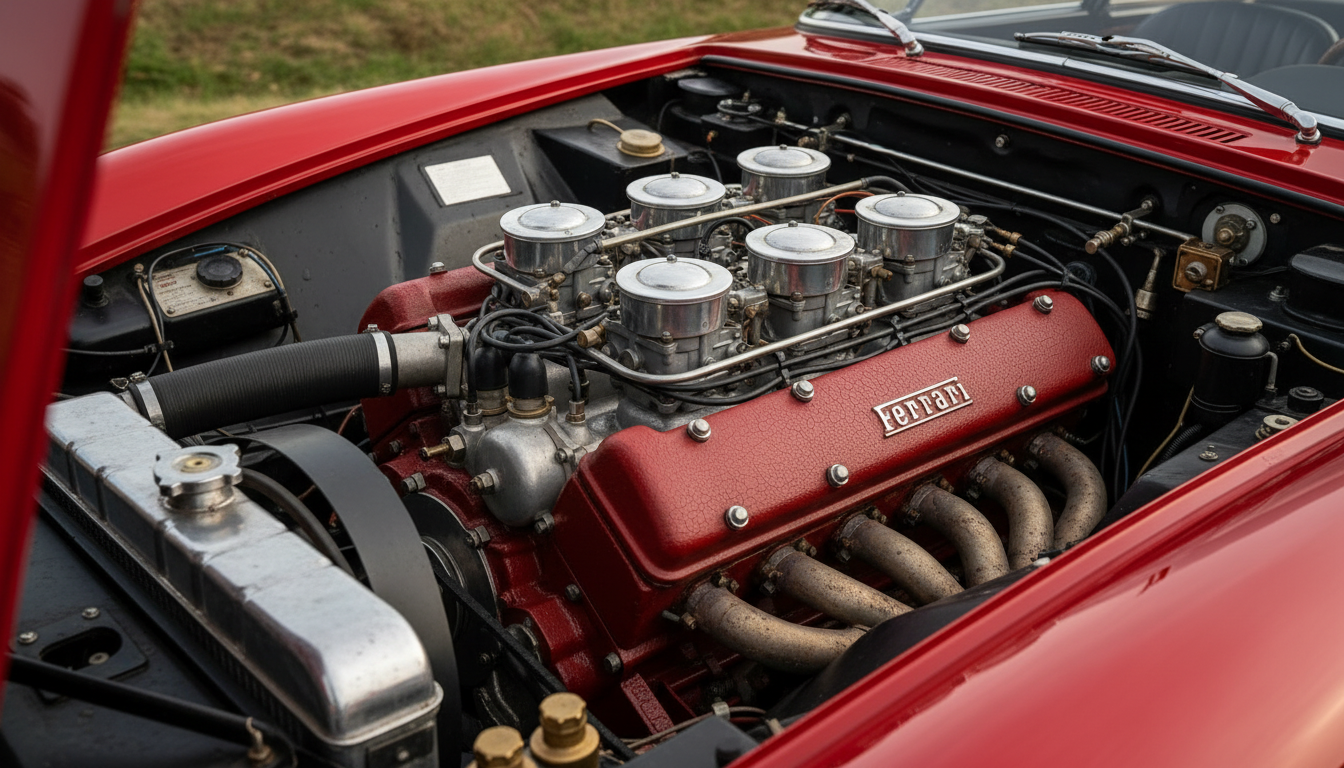 The Colombo V12 engine of the Ferrari 250 GT Lusso.