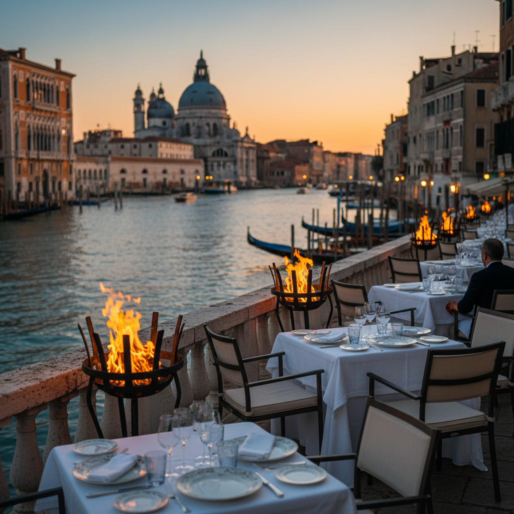 The waterside dining terrace of Club del Doge at The Gritti Palace.