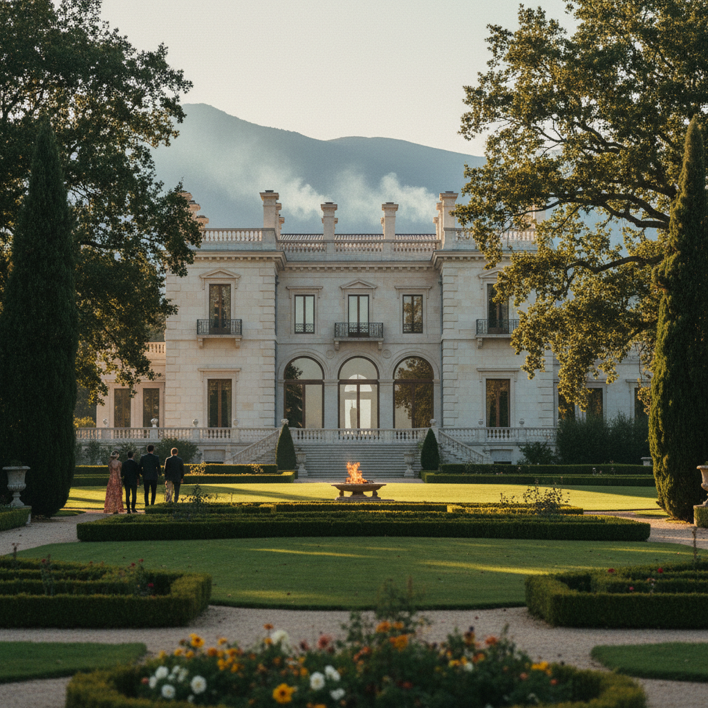 The impressive facade of the Hôtel Royal, viewed from its vast private park.