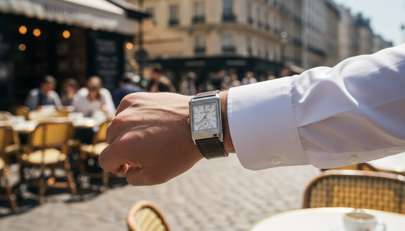 The Jaeger-LeCoultre Reverso Tribute Duoface being worn on a wrist.