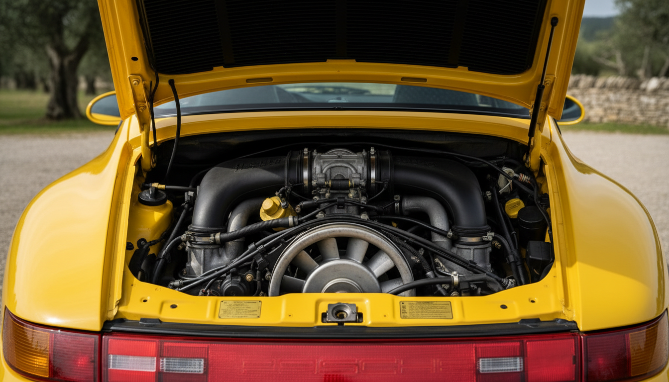 The 3.8-litre air-cooled flat-six engine of the 993 Carrera RS.