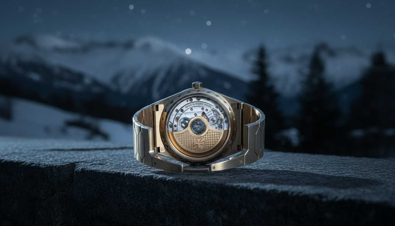 The in-house Calibre 2455/2 visible through the exhibition caseback of the Vacheron Constantin 222.